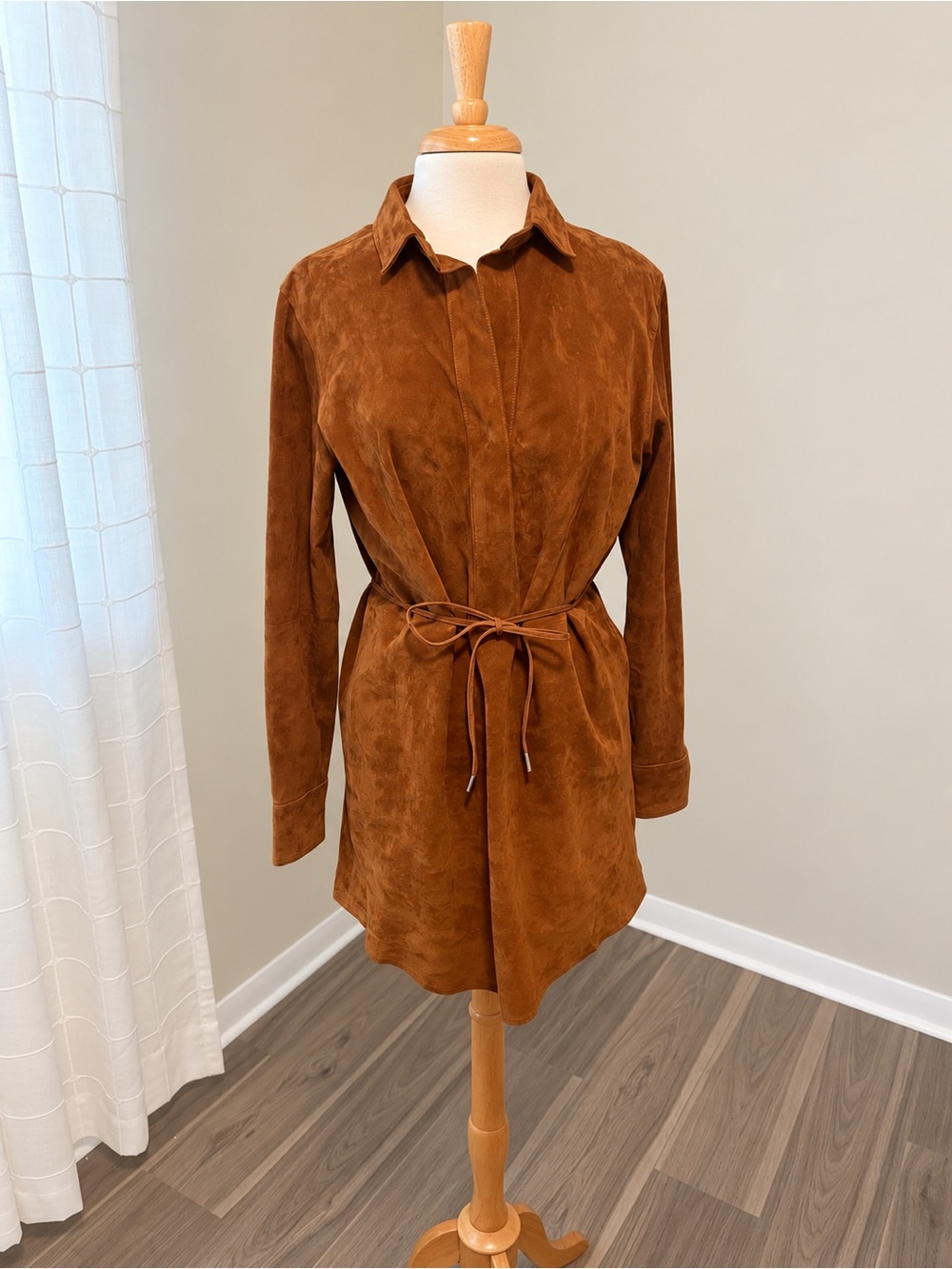 Rag & Bone 100% Genuine Goat Suede Leather Belted Shirt Dress Brown XS